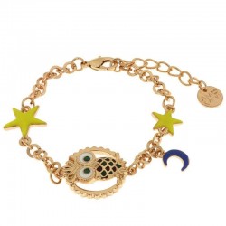 Bracciale In Metallo Rosato Con Gufo Portafortuna Luna E Stelle Multicolore