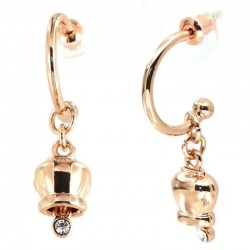 I Love Capri Earrings In Pink Metal A Circle With Leaning Bell With Crystals