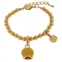 Bracelet en métal I Love Capri avec grelot jaune avec écriture Capri et cristaux blancs