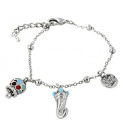 Bracelet I love Capri en métal avec pendentifs cloche et corne 00642