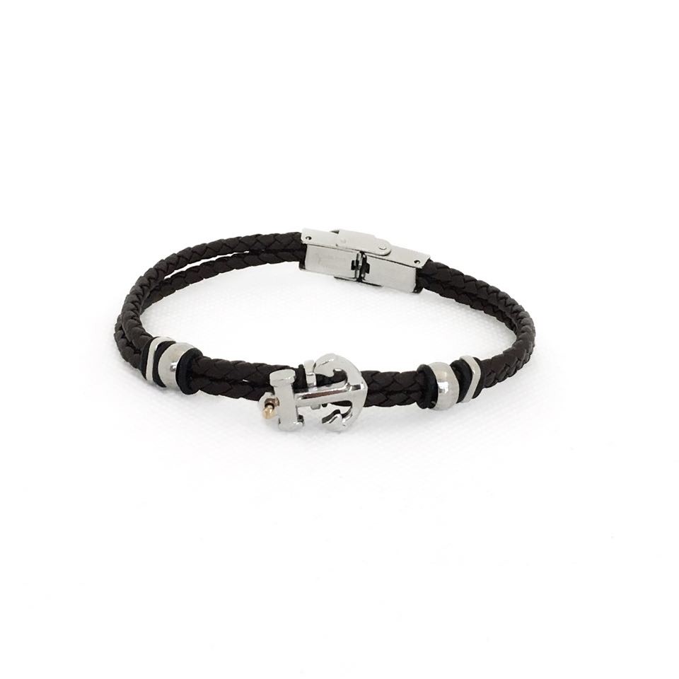 Armband Herren Kautschuk Schwarz Mit Anker Und Verschluss Aus Edelstahl