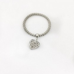 Spring bracelet braided stainless steel with heart pendant